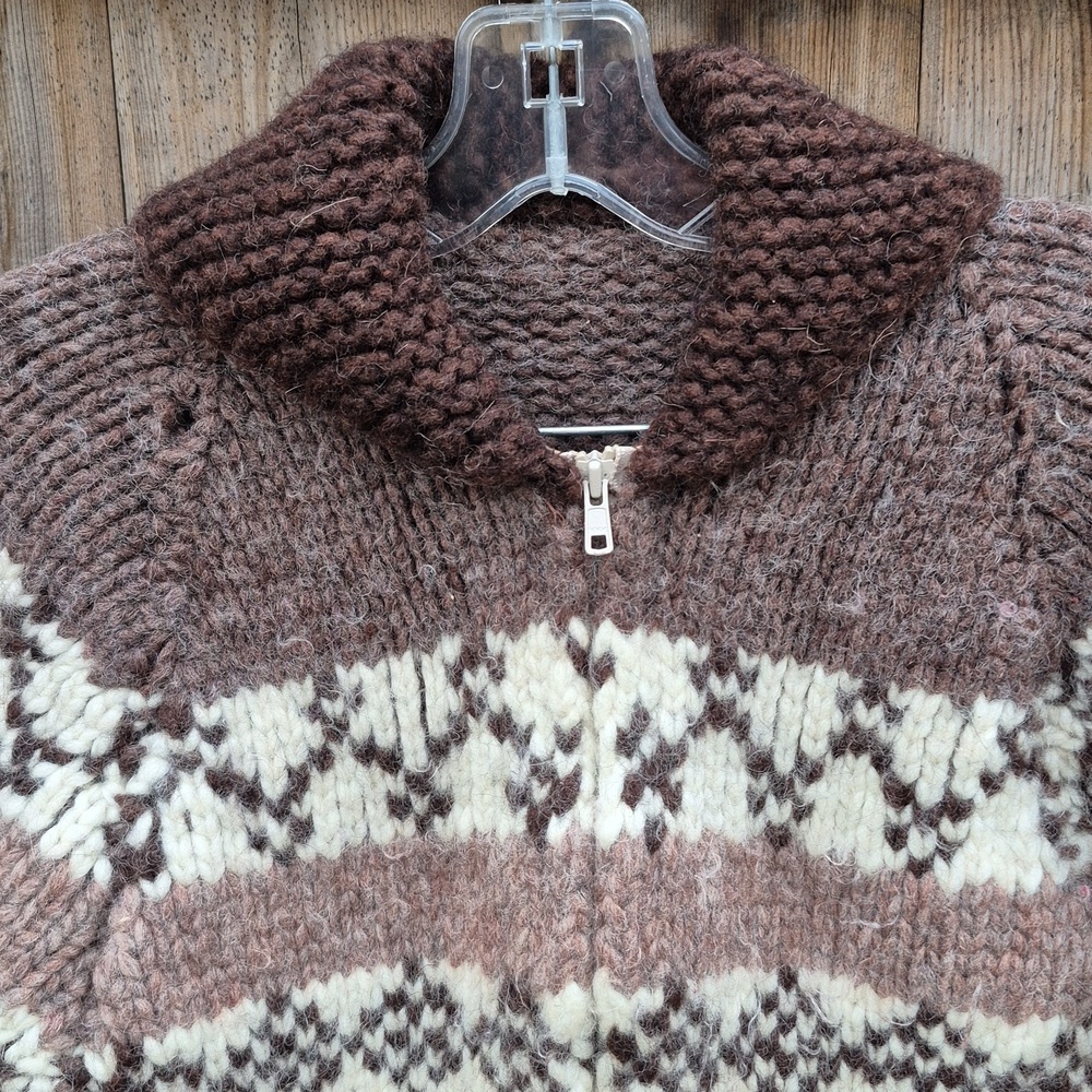 Vintage Cowichan Cardigan Sweater Thick Warm Wool - Picture 5 of 17